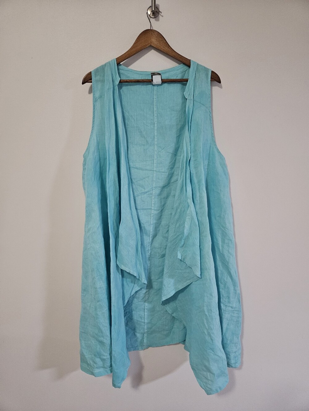Match Point 100% Linen Open Front Cardigan Vest Size Medium Turquoise